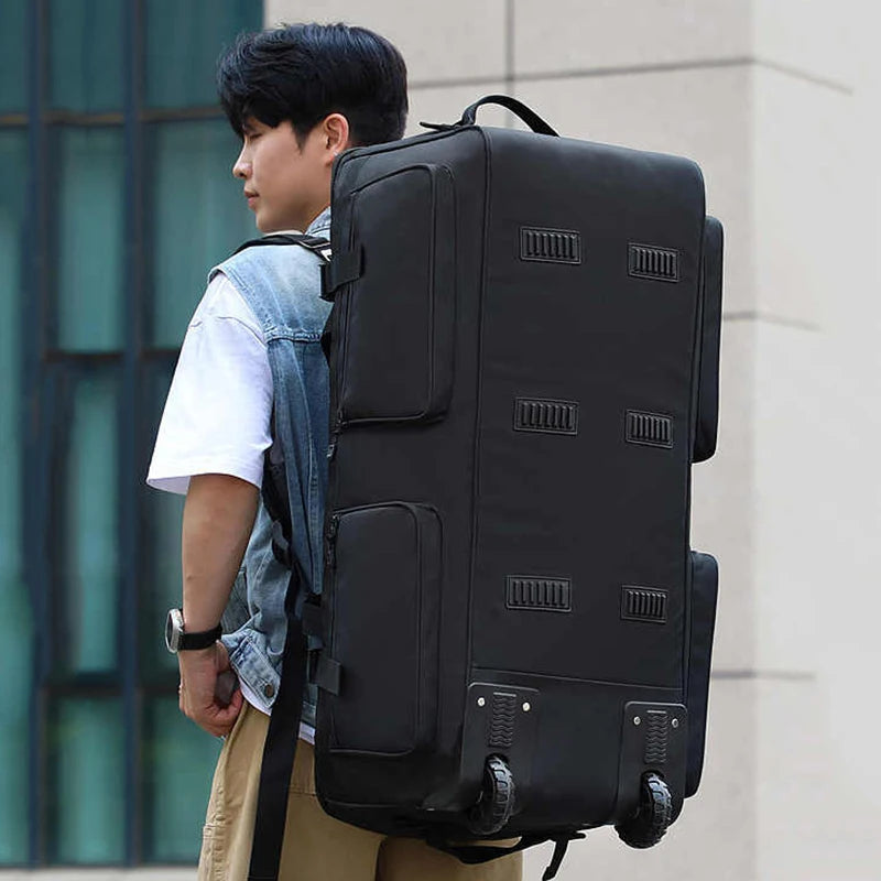 Mochila de Viagem Grande Capacidade 90/110L Dobrável com Rodas e Cinto, Bolsa de Transporte Multifuncional, Mala Resistente ao Desgaste