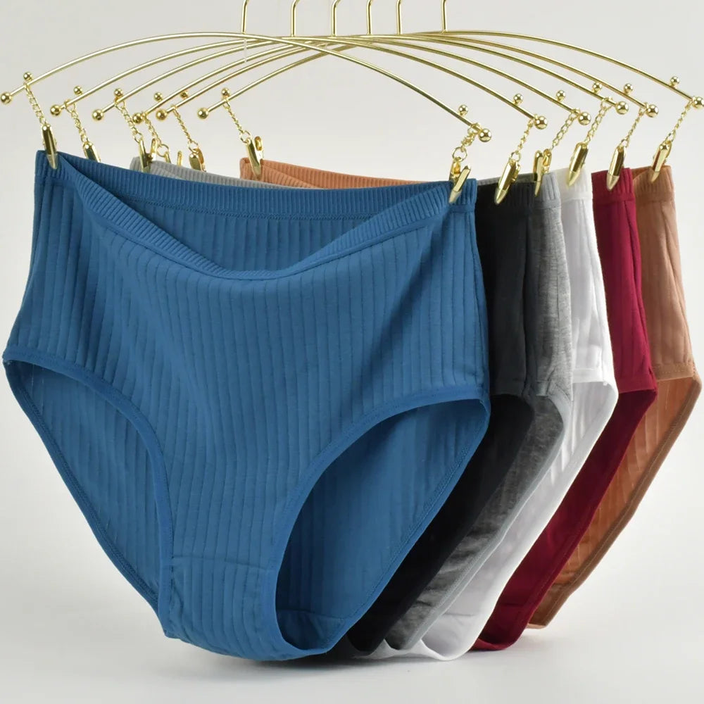 Calcinha de algodão de cintura alta macia roupa interior para mulher respirável plus size mulher briefs lingerie feminina calcinha listrada