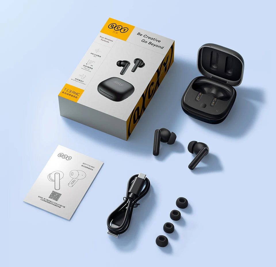 QCY-T13 ANC Fones De Ouvido Sem Fio, Bluetooth 5.3 TWS, ANC, Auscultadores De Cancelamento De Ruído, 4 Microfones ENC Headset, In-Ear, Handfree Earbuds