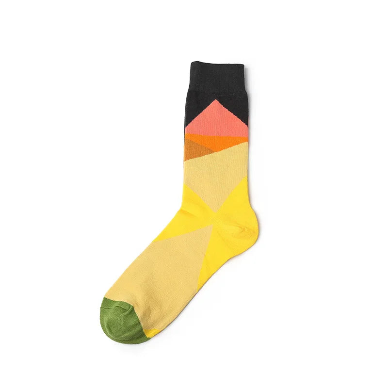 1 par de meias de arte, meias masculinas e femininas de algodão, meias engraçadas de casal, flor, pássaro, meias longas e coloridas