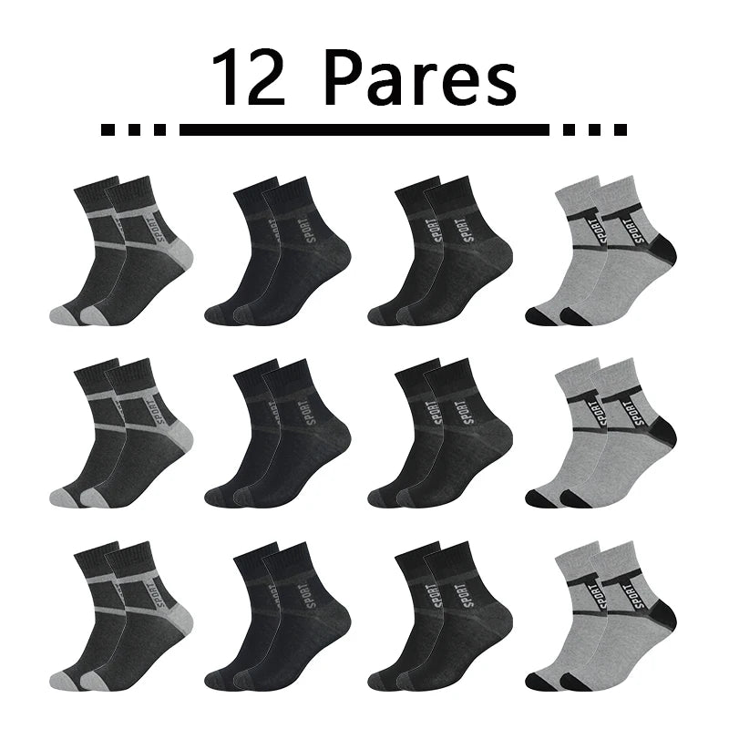 12 Pares Meias Esportivas Masculinas, Corrida, Ciclismo, Esportes ao ar Livre, Respiráveis, Absorventes de Suor e Confortáveis
