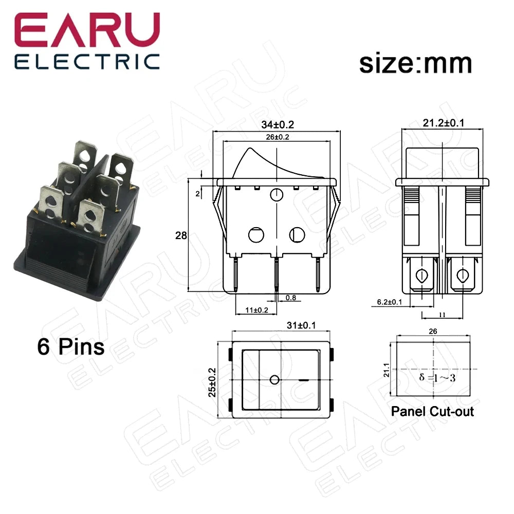 1pc diy interruptor de alimentação barco 3 posição 6pin botão travamento com luz da lâmpada kcd4 16a 250vac/20a 125vac on-off-on