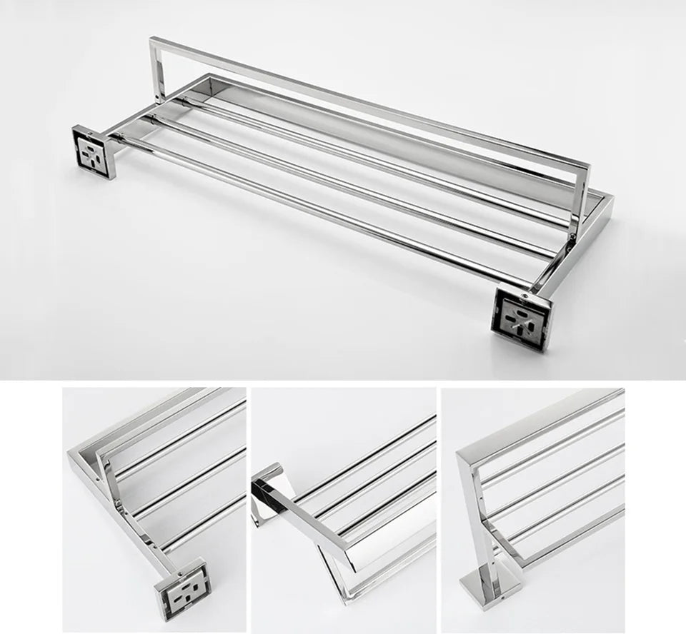 Acessórios de Banheiro em Aço Inoxidável Cromado Polido: Suporte para Toalha, Suporte para Papel Higiênico, Barra para Toalha e Gancho