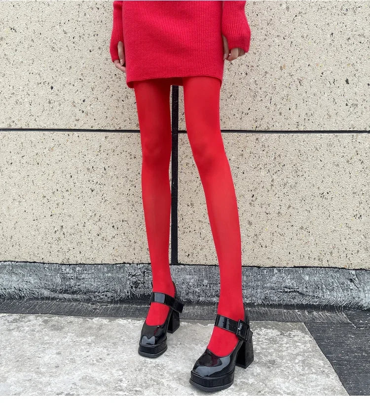 Talenza meias femininas finas meia-calça super elástica tamanho grande leggings vermelho feminino sexy collants primavera outono inverno