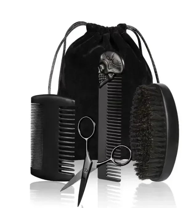 Profissional macio cerdas de javali madeira escova barba cabeleireiro escova de barbear pente masculino bigode pente kit com saco de presente conjunto pente de cabelo