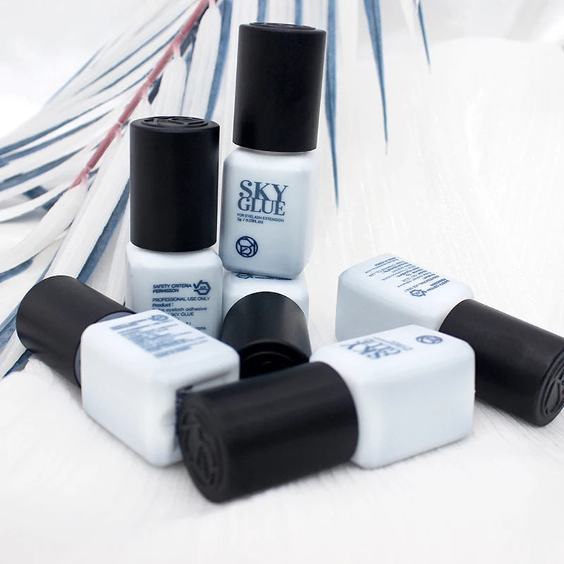1 garrafa de cola sky para extensões de cílios 5ml original sky s + preto vermelho azul tampa cola de cílios postiços céu td fornecedor de cola transparente
