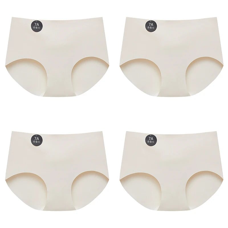 Falllsweet 4 Peças de Calcinhas de Seda Sem Costura para Mulheres, Lingerie Sexy de Cintura Média, Calcinhas de Seda Gelada M-2XL
