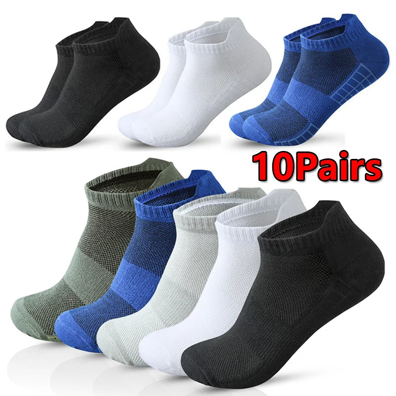 ‌ Meias esportivas masculinas, 3/5/10 pares, meias curtas para corrida, secagem rápida, malha respirável, meias curtas leves, confortáveis e anti-odor