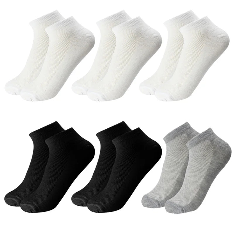 6 pares meias masculinas respiráveis curto tornozelo elástico cor sólida malha de alta qualidade negócios unisex sokken plus size EU38-47