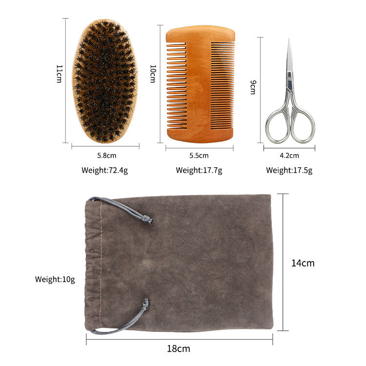 Profissional macio cerdas de javali madeira escova barba cabeleireiro escova de barbear pente masculino bigode pente kit com saco de presente conjunto pente de cabelo