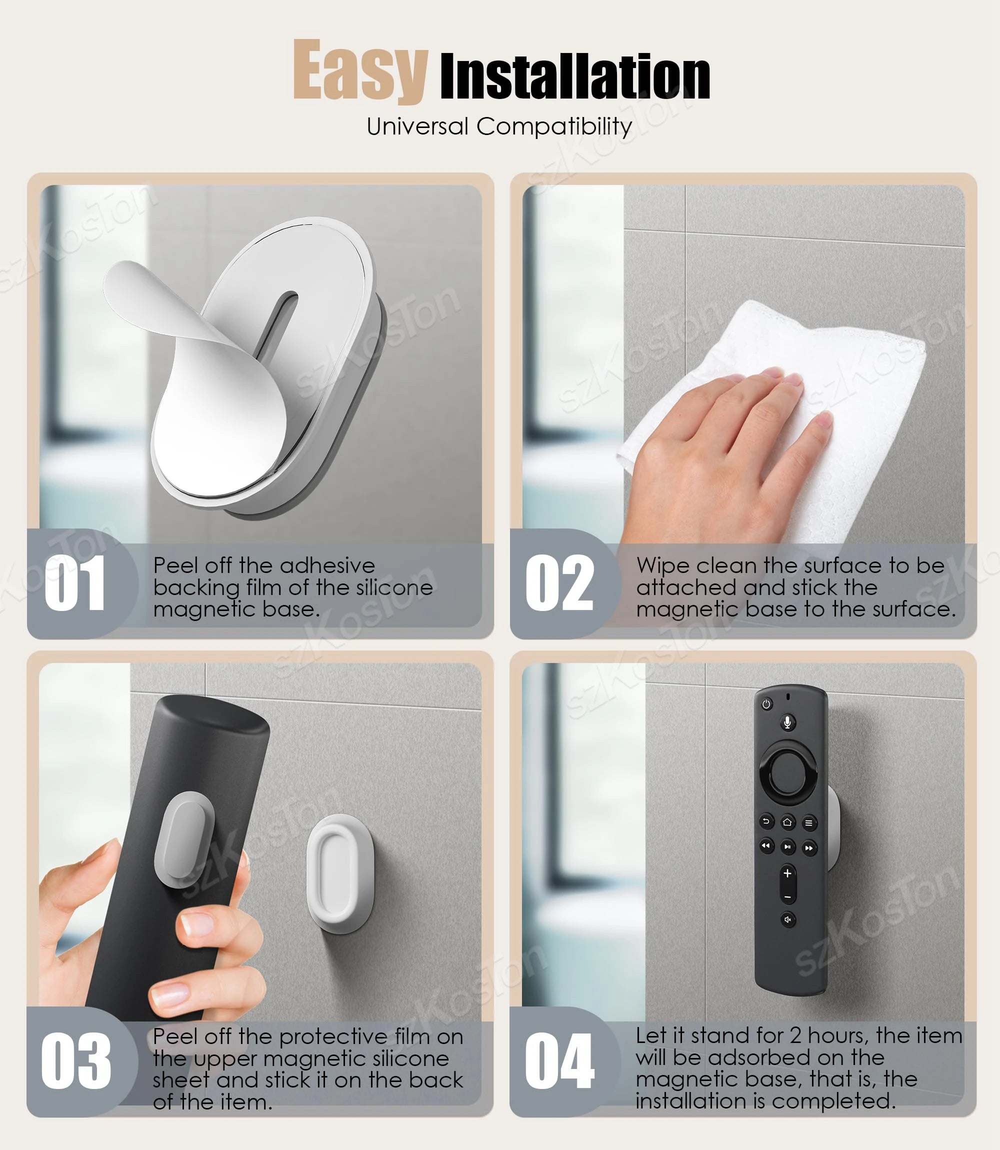 Magnetic Remote Control Holder, No-Drill Self-Adhesive Wall Mount for TV Remote
