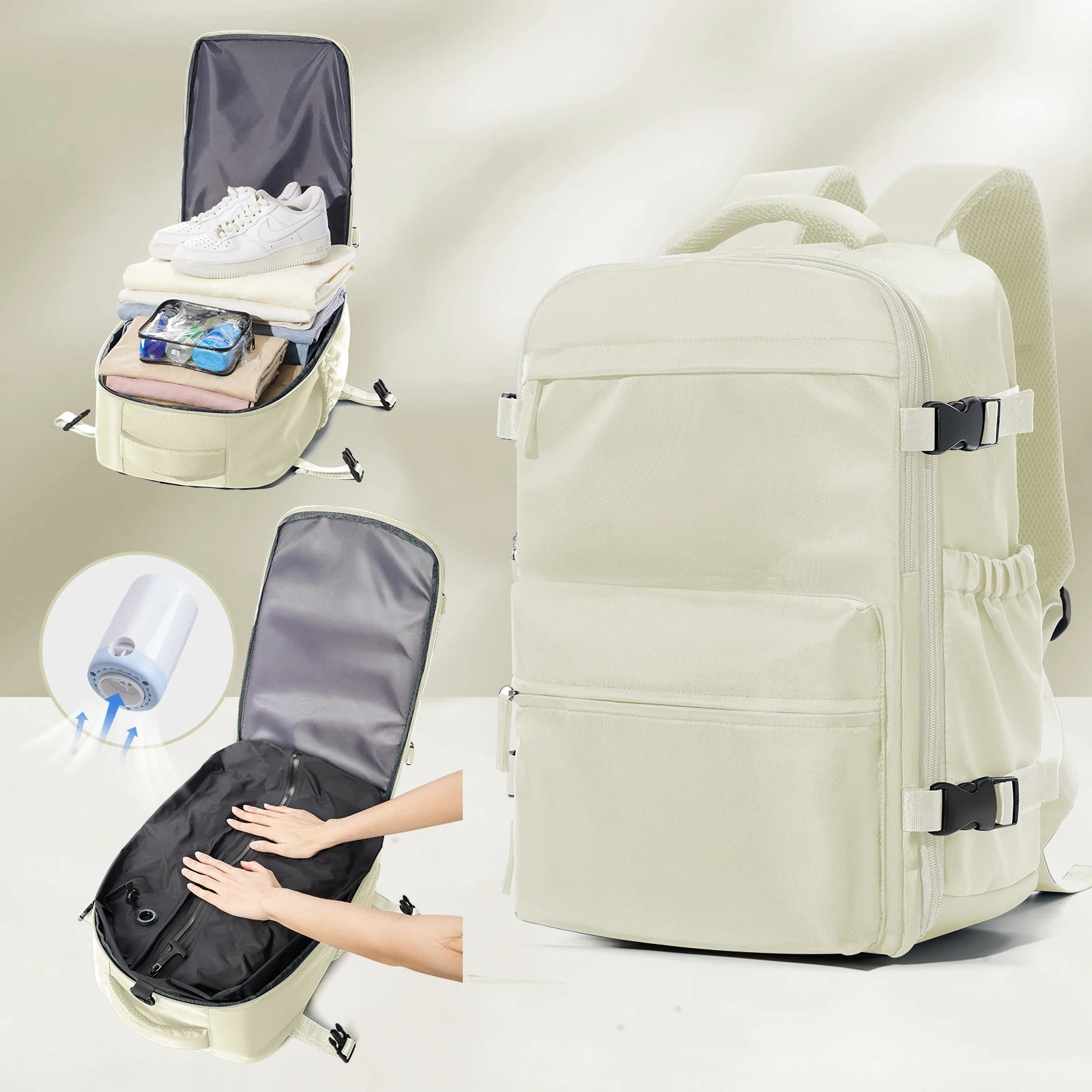 Mochila de viagem a vácuo para homens, mochila de grande capacidade para laptop de negócios, mochila expansível para homens e mulheres, bolsa escolar