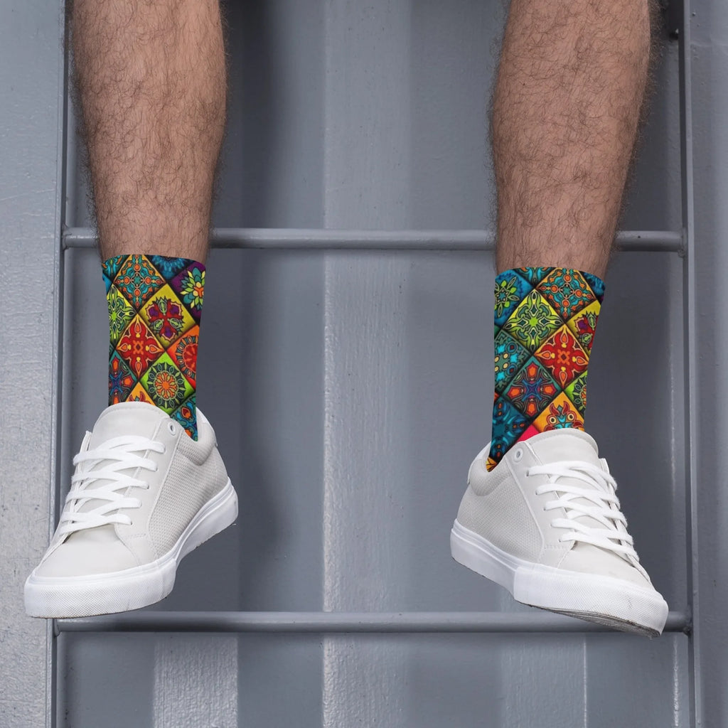 Novidade étnica boêmio impressão meias masculinas confortáveis respirável antiderrapante meias casuais harajuku retro rua meias de compressão