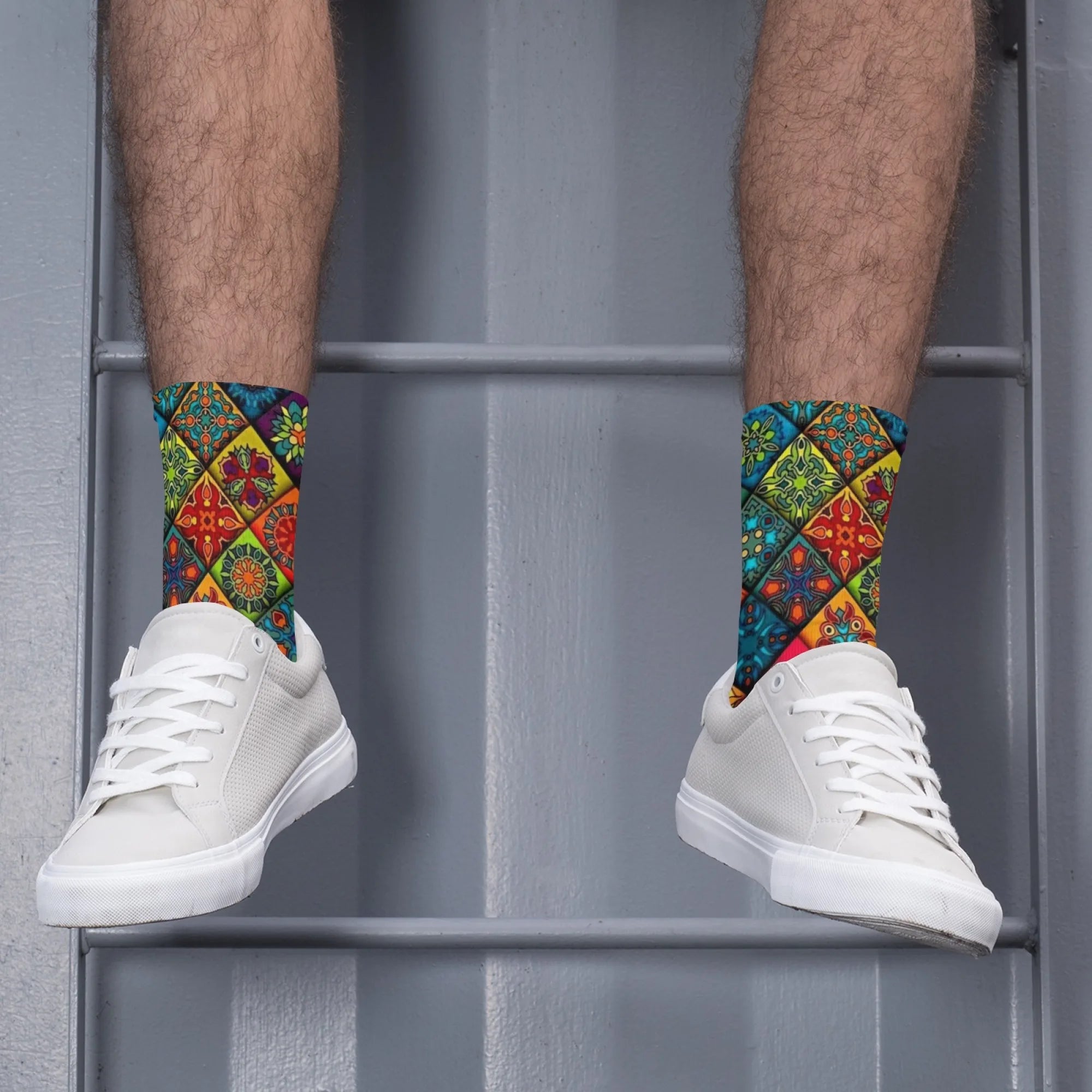 Novidade étnica boêmio impressão meias masculinas confortáveis respirável antiderrapante meias casuais harajuku retro rua meias de compressão