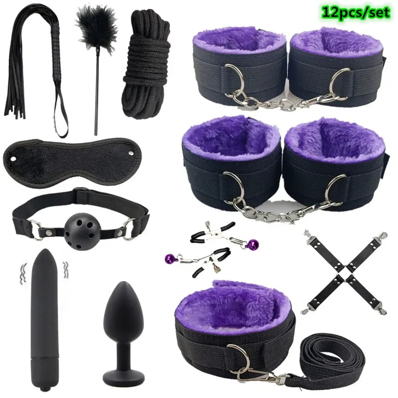 Brinquedos sexuais para mulheres, kit BDSM para casais, brinquedos sensuais para adultos, acessórios eróticos, algemas para sessão, plugue anal, jogo sexual.