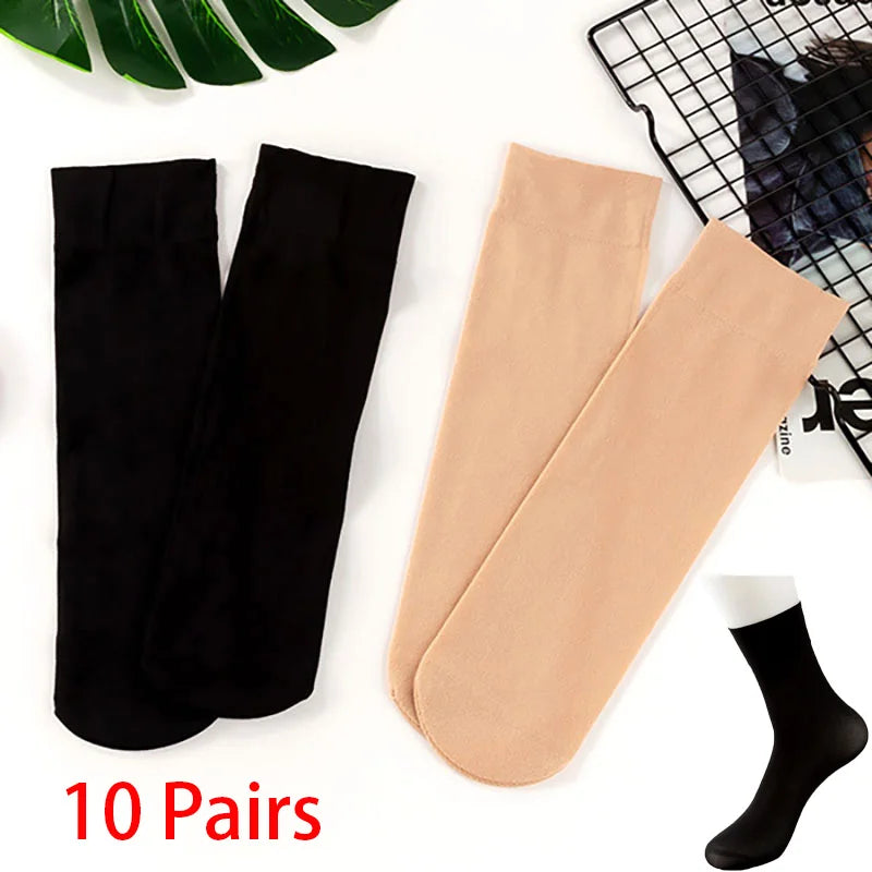10 pares primavera verão preto náilon mid-tube meias femininas tornozelo meias de seda curto meias femininas antiderrapante estiramento tornozelo sox meias