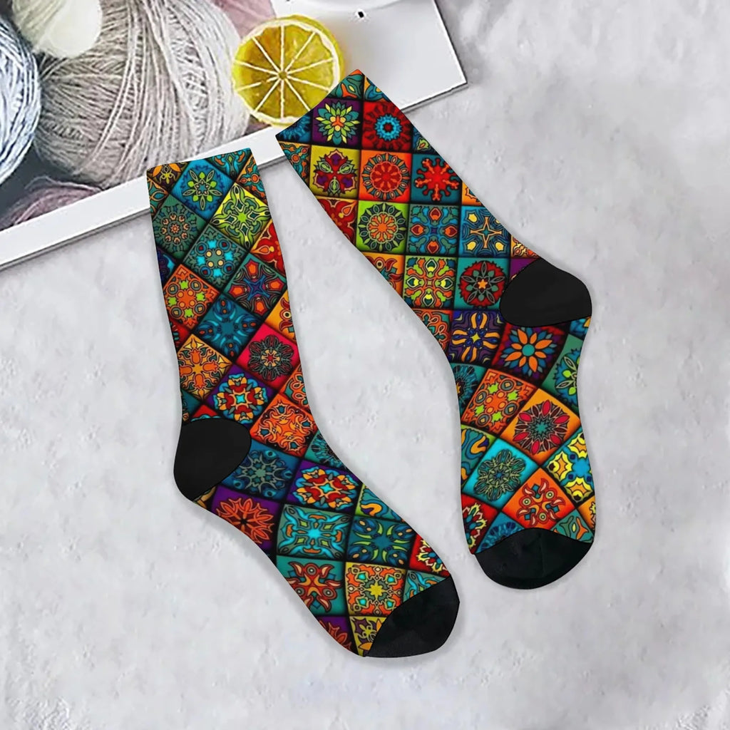 Novidade étnica boêmio impressão meias masculinas confortáveis respirável antiderrapante meias casuais harajuku retro rua meias de compressão