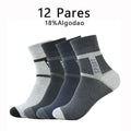12 Pares, Meias Masculinas de Algodão, Respiráveis, Contendo Algodão, Meias Esportivas de Cano Médio, Verão, Secagem Rápida