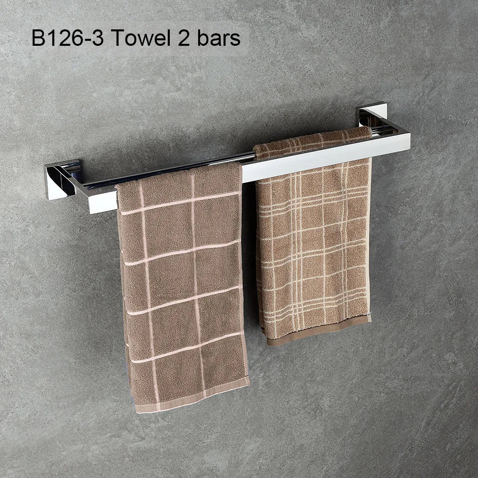 Acessórios de Banheiro em Aço Inoxidável Cromado Polido: Suporte para Toalha, Suporte para Papel Higiênico, Barra para Toalha e Gancho