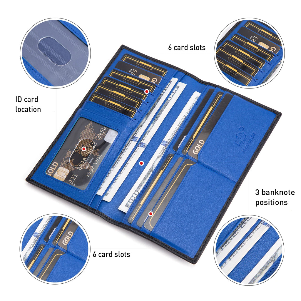 BISON DENIM-Carteira longa de couro genuíno masculina, suporte de cartão fino macio, marca de luxo, bolsa masculina, negócio