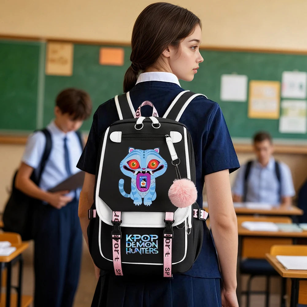 Mochila escolar para estudantes kpop demon hunters, mochila diária 2025 com estampa de filme quente para meninas, bolsa escolar esportiva ao ar livre