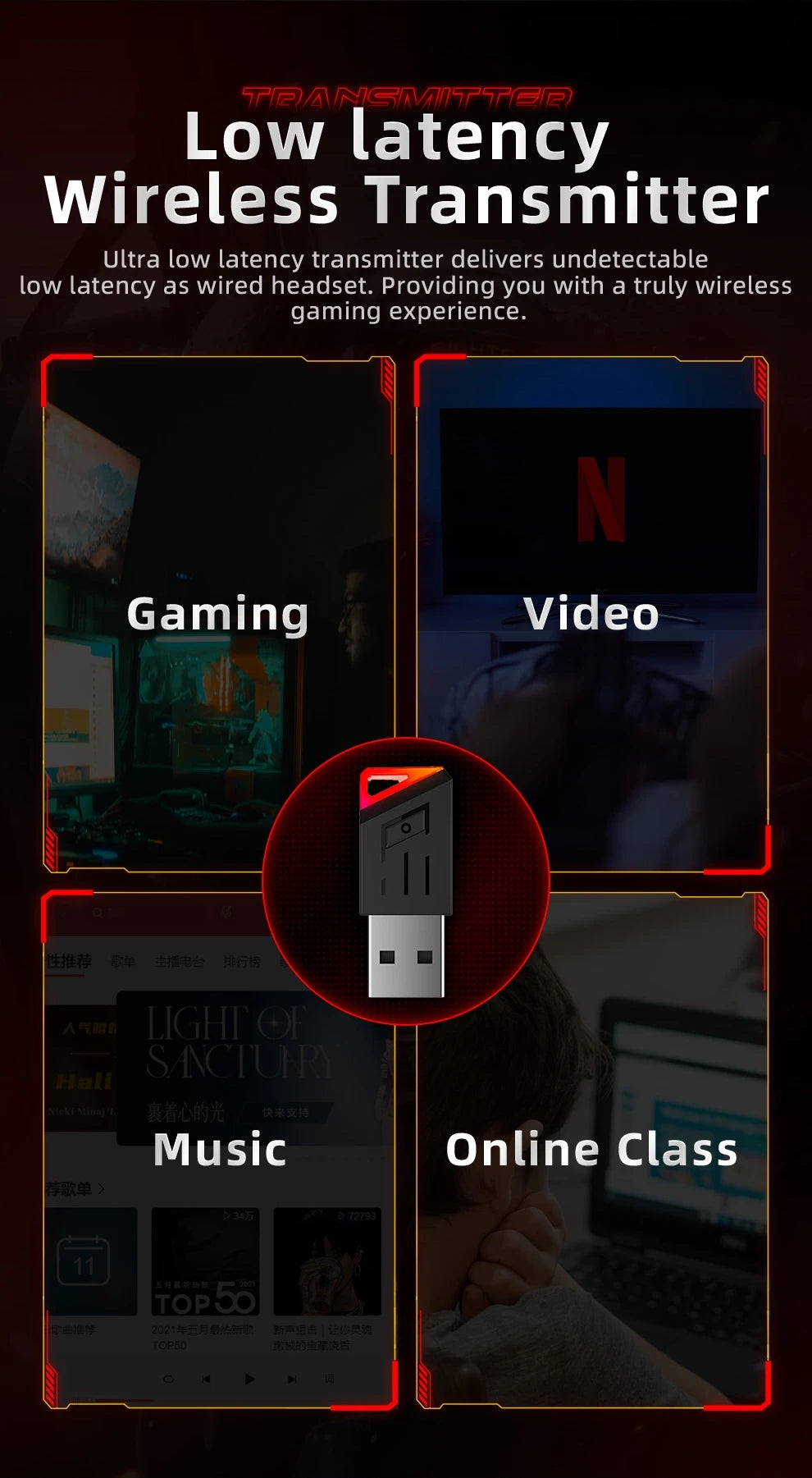 Kofire UG-05 fones de ouvido para jogos 2.4g bt5.0 fone de ouvido sem fio com microfone rbg luz vibração bluetooth fone de ouvido para ps4 ps5 pc switch