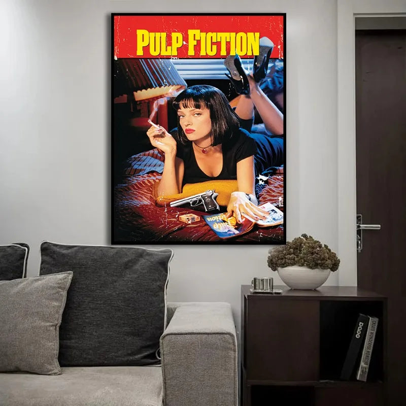 Pop Fiction Movie Classic Posters, Smoking In Bed, Retro Wall Art, Print Picture, Canvas Painting For Living Room, Home Decor
