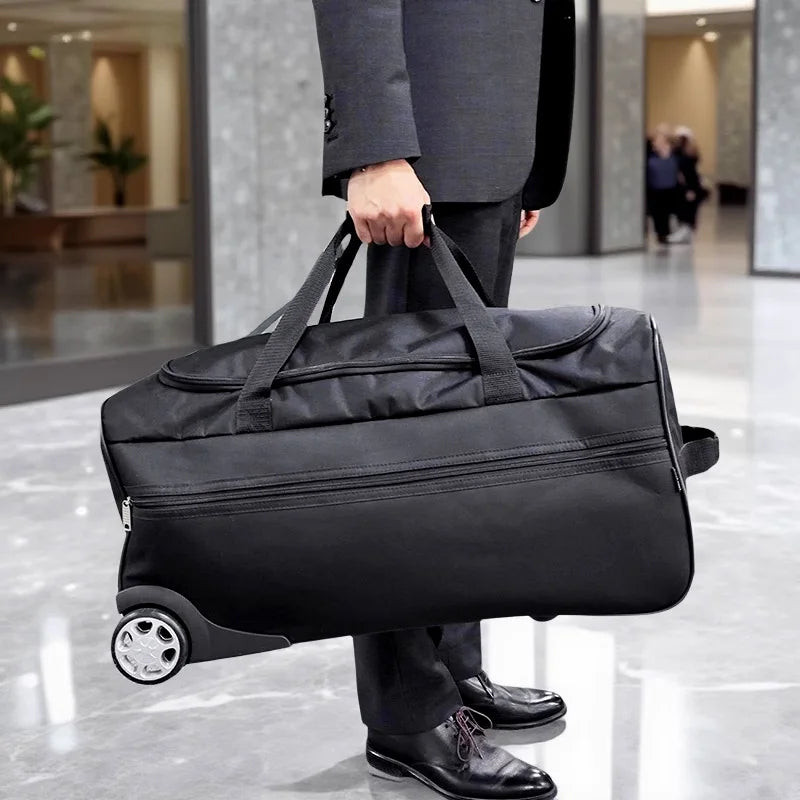 Nova Bolsa de Viagem em Tecido Oxford 2025 com Rodas, Leve e Portátil, para Homens e Mulheres, Estilo Esportivo, Dobrável