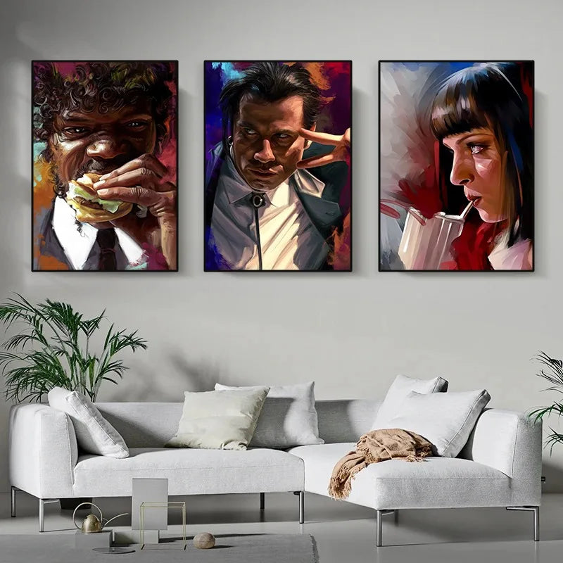 Pop Fiction Movie Classic Posters, Smoking In Bed, Retro Wall Art, Print Picture, Canvas Painting For Living Room, Home Decor
