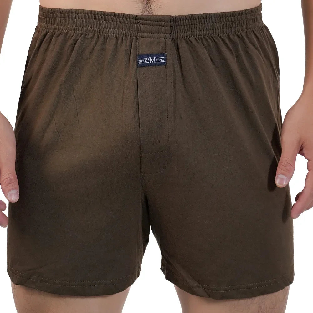 Homens puro algodão boxer shorts homem cintura alta grande roupa interior casual sólida cuecas plus size alo calças pijama boxers M-3XL 2025