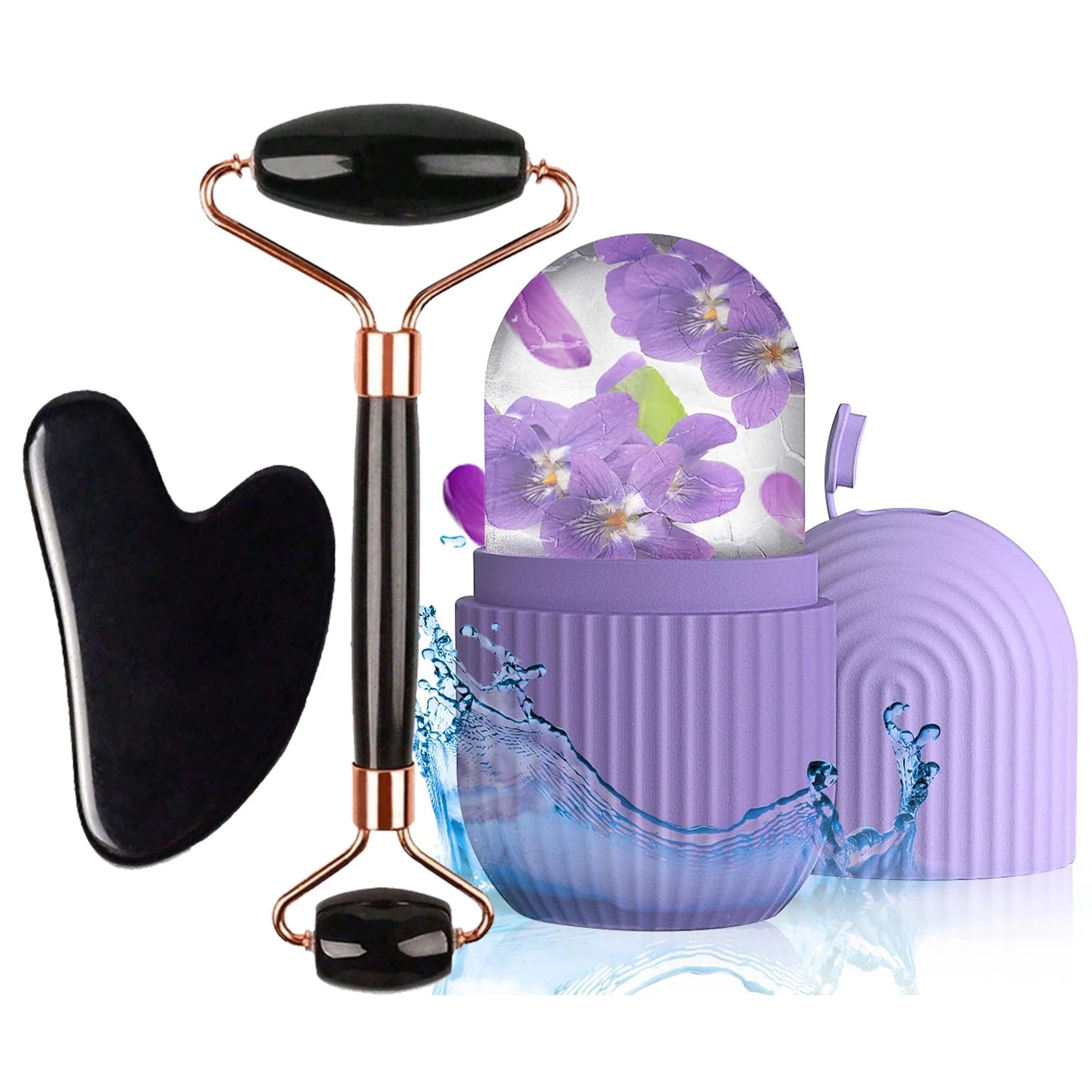 Conjunto de Rolos Faciais de Gelo, Ferramenta de Massagem Gua Sha para Contorno e Lifting Facial