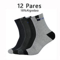 12 Pares, Meias Masculinas de Algodão, Respiráveis, Contendo Algodão, Meias Esportivas de Cano Médio, Verão, Secagem Rápida
