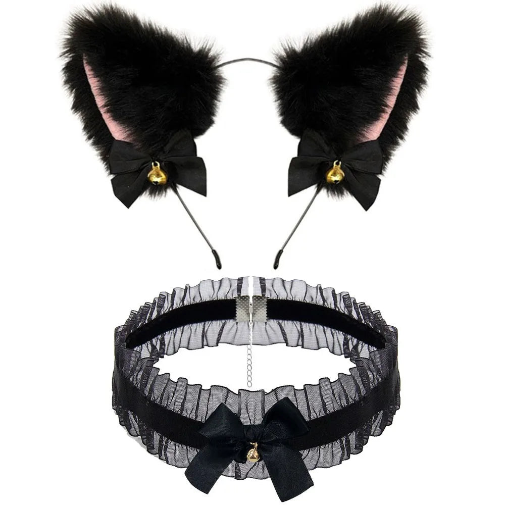Bonito raposa cauda anal plug arco-nó macio orelhas de gato headbands colar erótico cosplay casais acessórios sm brinquedos sexuais para o sexo feminino masculino