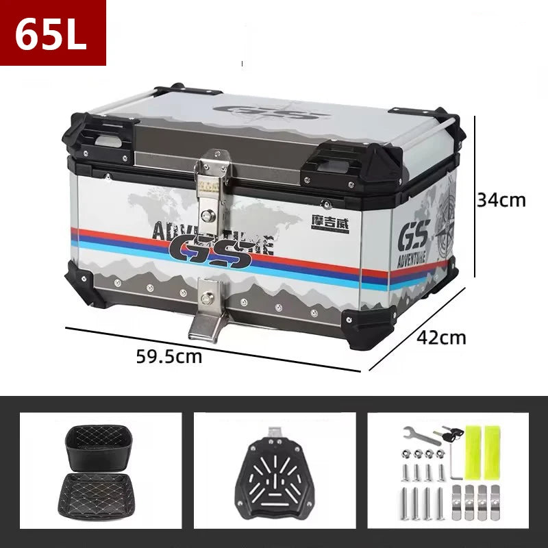 Universal Motocicleta Traseira Trunk Top Casos, Caixa De Alumínio, Bagagem, Mala, Moto Cauda Caixa, 65L, 55L, 45L, 36L