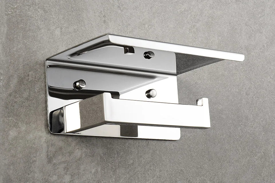 Acessórios de Banheiro em Aço Inoxidável Cromado Polido: Suporte para Toalha, Suporte para Papel Higiênico, Barra para Toalha e Gancho