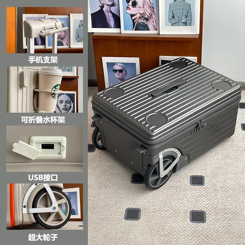 Mala de viagem com abertura lateral para bagagem de mão Mala de viagem com rodas super grandes Mala de mão de 20 polegadas Ij¢عات