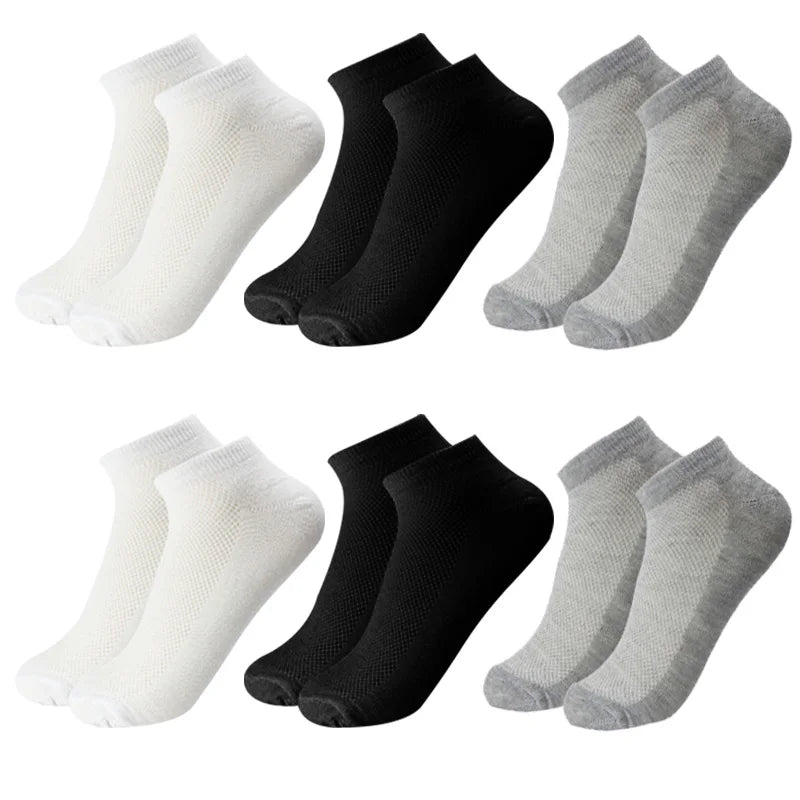6 pares meias masculinas respiráveis curto tornozelo elástico cor sólida malha de alta qualidade negócios unisex sokken plus size EU38-47