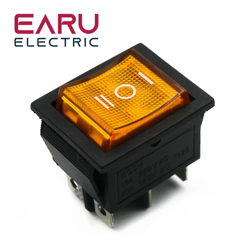 1pc diy interruptor de alimentação barco 3 posição 6pin botão travamento com luz da lâmpada kcd4 16a 250vac/20a 125vac on-off-on