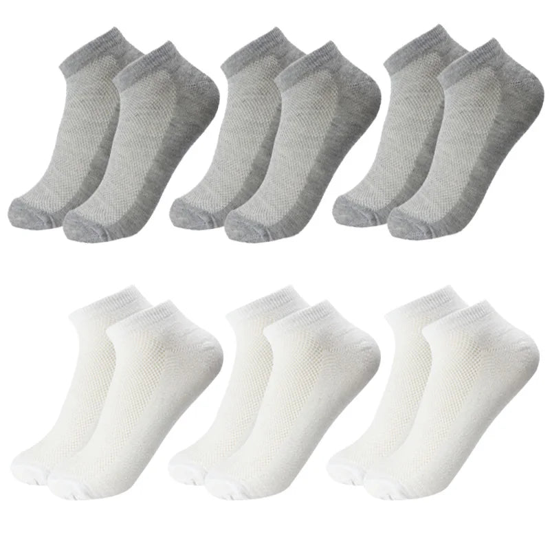 6 pares meias masculinas respiráveis curto tornozelo elástico cor sólida malha de alta qualidade negócios unisex sokken plus size EU38-47