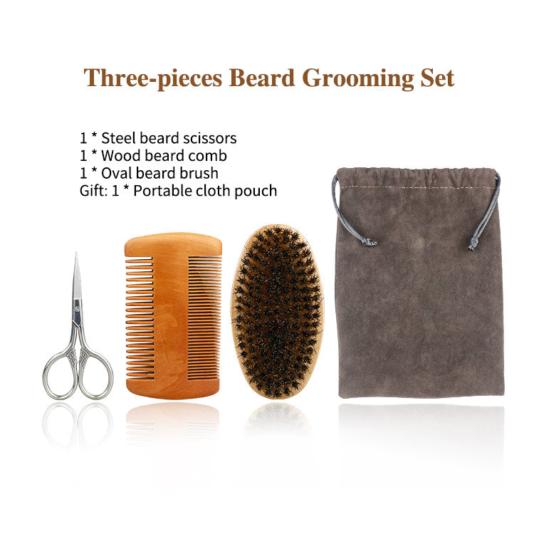 Profissional macio cerdas de javali madeira escova barba cabeleireiro escova de barbear pente masculino bigode pente kit com saco de presente conjunto pente de cabelo