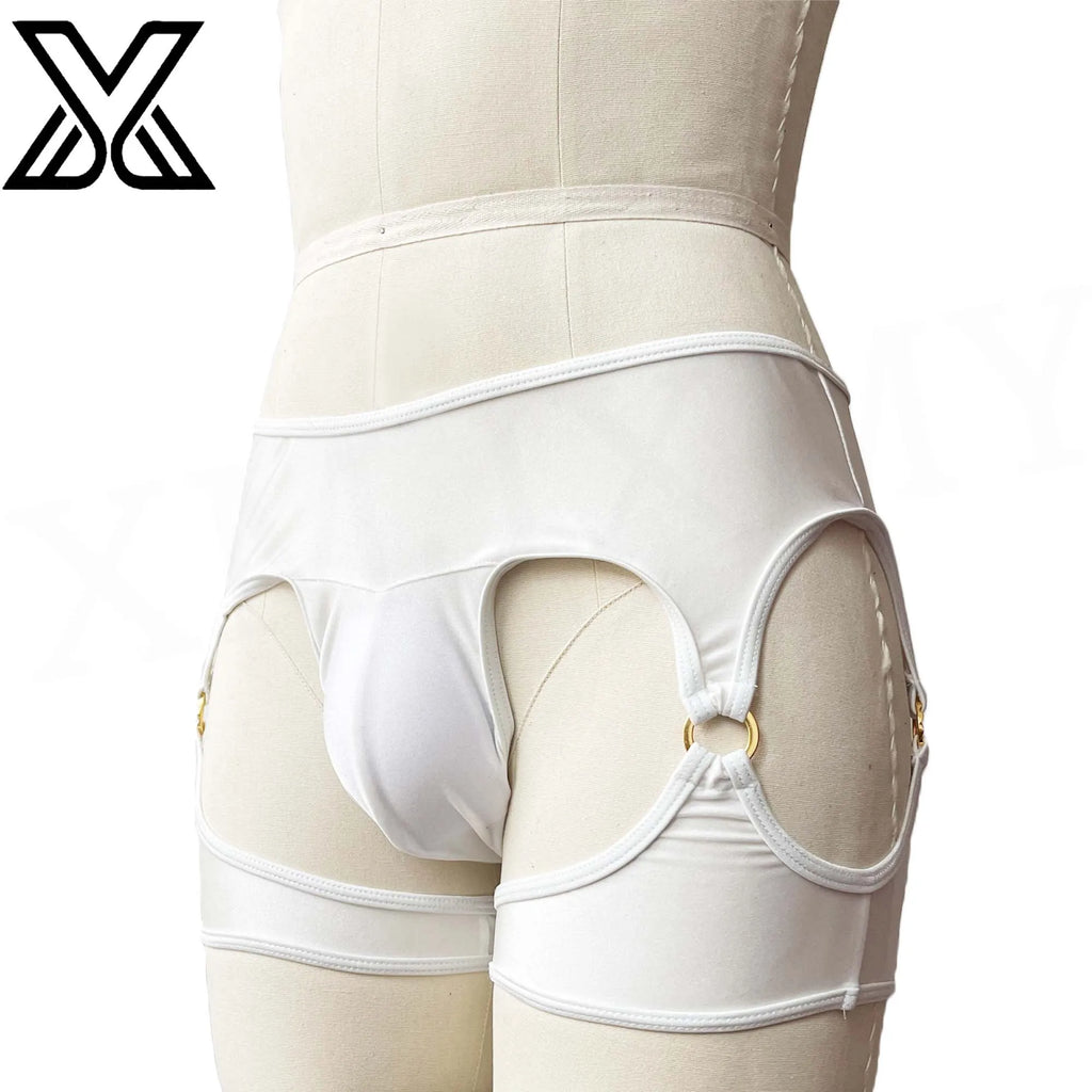 XMJXMY Roupa íntima masculina sexy e sexy com nádegas expostas e anel de metal oco, trajes de banho de praia