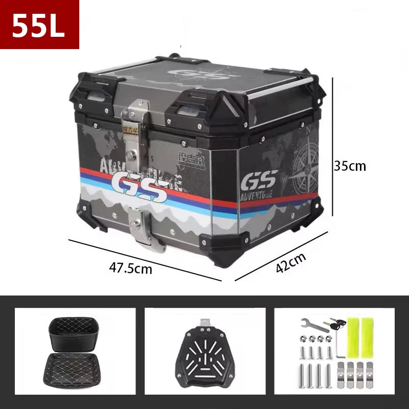 Universal Motocicleta Traseira Trunk Top Casos, Caixa De Alumínio, Bagagem, Mala, Moto Cauda Caixa, 65L, 55L, 45L, 36L