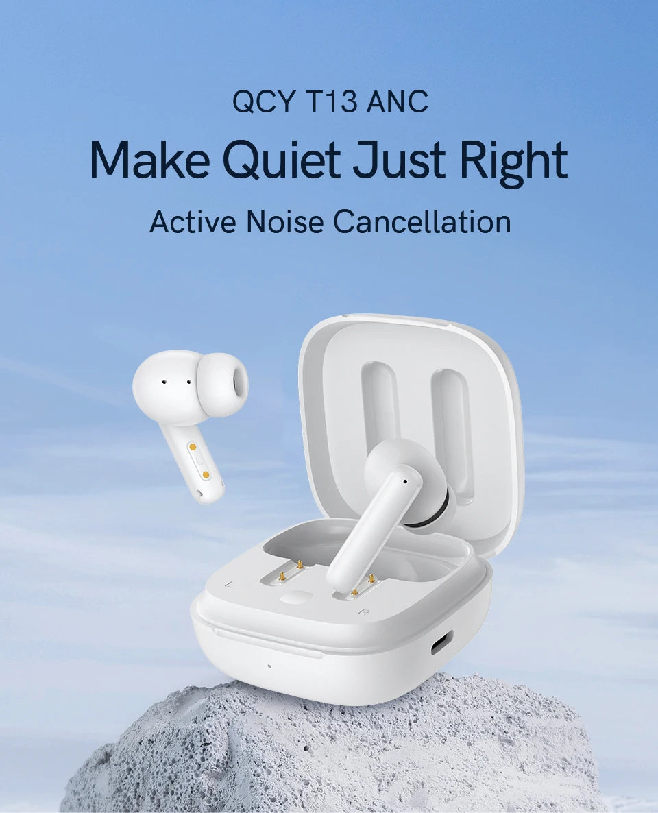 QCY-T13 ANC Fones De Ouvido Sem Fio, Bluetooth 5.3 TWS, ANC, Auscultadores De Cancelamento De Ruído, 4 Microfones ENC Headset, In-Ear, Handfree Earbuds