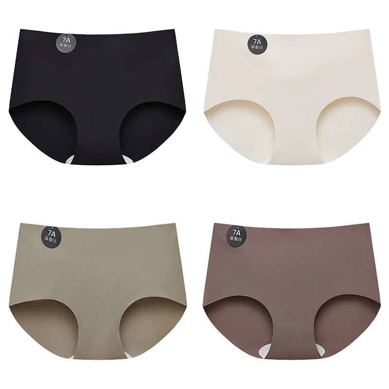 Falllsweet 4 Peças de Calcinhas de Seda Sem Costura para Mulheres, Lingerie Sexy de Cintura Média, Calcinhas de Seda Gelada M-2XL