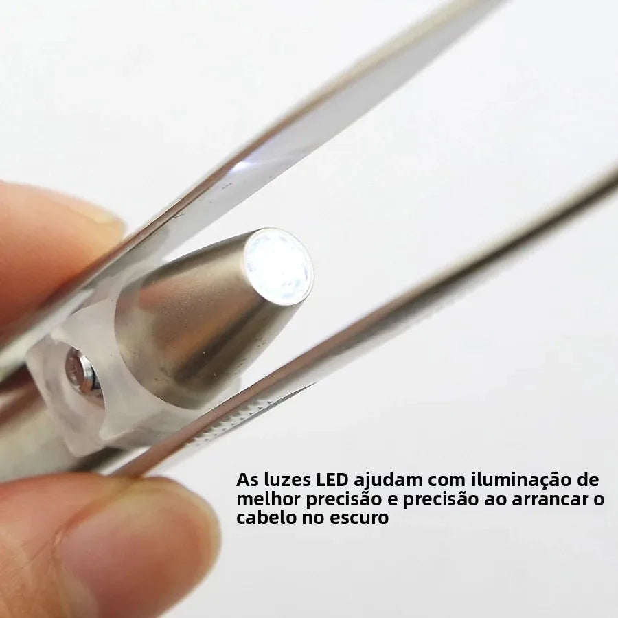 Pinça de sobrancelha iluminada por LED, ferramenta de beleza precisa e iluminada para moldar sobrancelhas