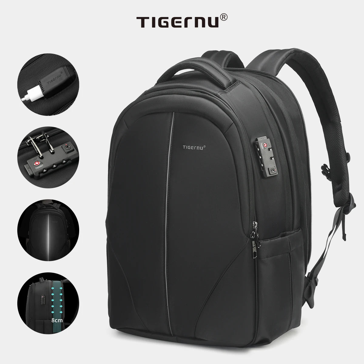 Tigernu mochilas a vácuo compressão mochilas de viagem 15.6-17 mochila portátil dos homens tsa anti roubo mochilas expansível mochila