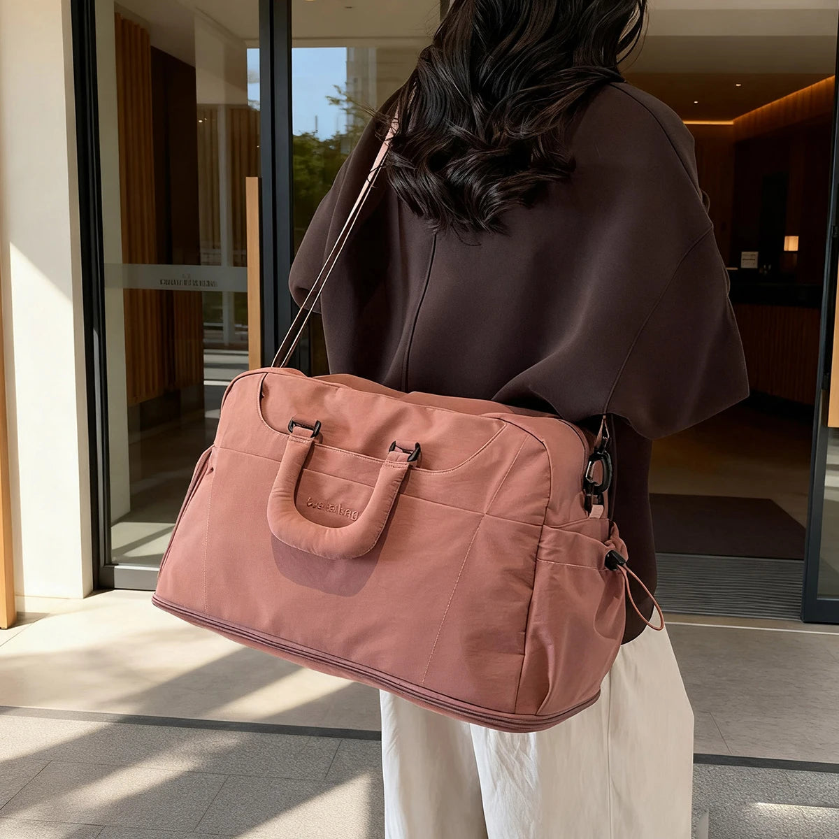 Bolsa de viagem portátil expansível para homens e mulheres, bolsa de bagagem leve de curta distância e grande capacidade, mala de viagem fitness com bolsa adicional e compartimento para sapatos