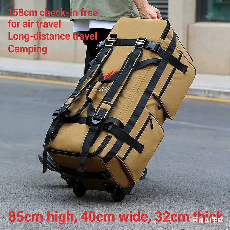 Mochila de Viagem Grande Capacidade 90/110L Dobrável com Rodas e Cinto, Bolsa de Transporte Multifuncional, Mala Resistente ao Desgaste