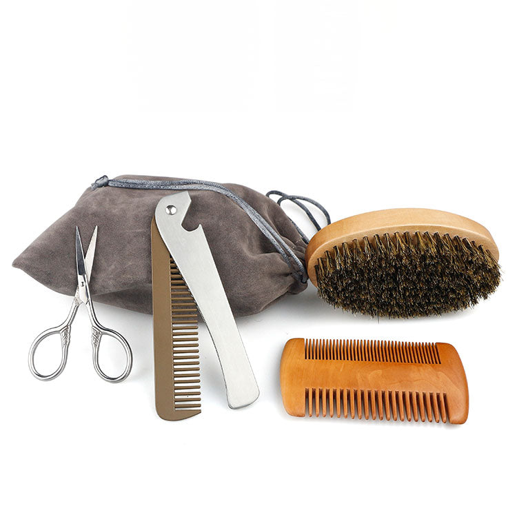 Profissional macio cerdas de javali madeira escova barba cabeleireiro escova de barbear pente masculino bigode pente kit com saco de presente conjunto pente de cabelo