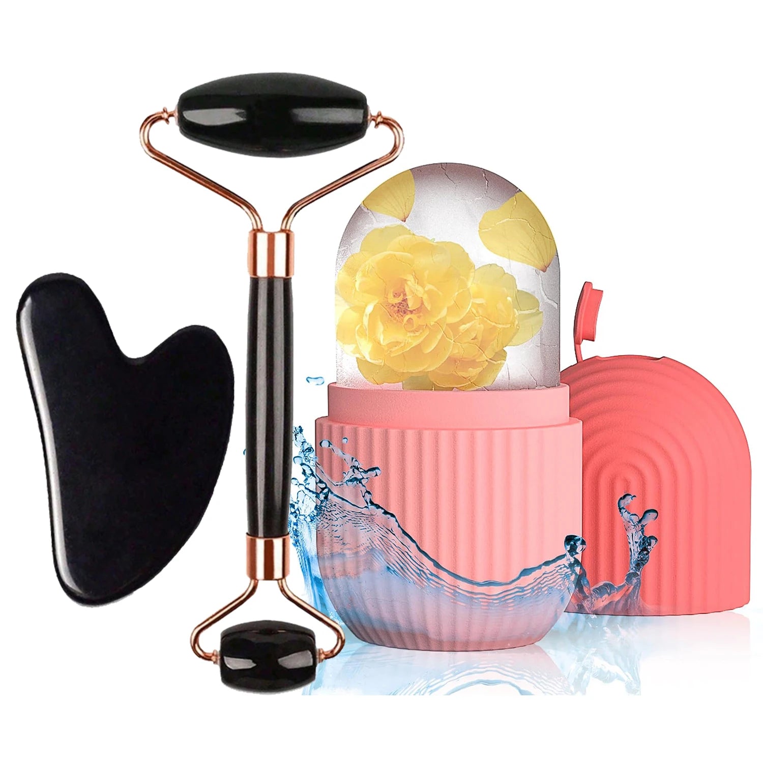 Conjunto de Rolos Faciais de Gelo, Ferramenta de Massagem Gua Sha para Contorno e Lifting Facial